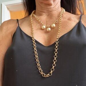 Long Elegant Adjustable Multi-Style Gold Necklace with Pearl Accents
